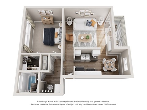 Floor plan for 1 bed, 1 bath, 750 sqft